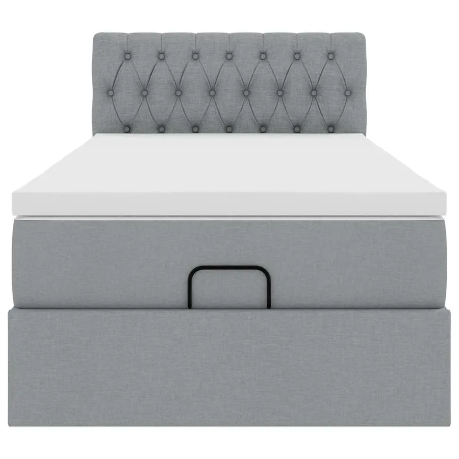 Cadre de lit ottoman et matelas gris clair 90x190 cm tissu - 7