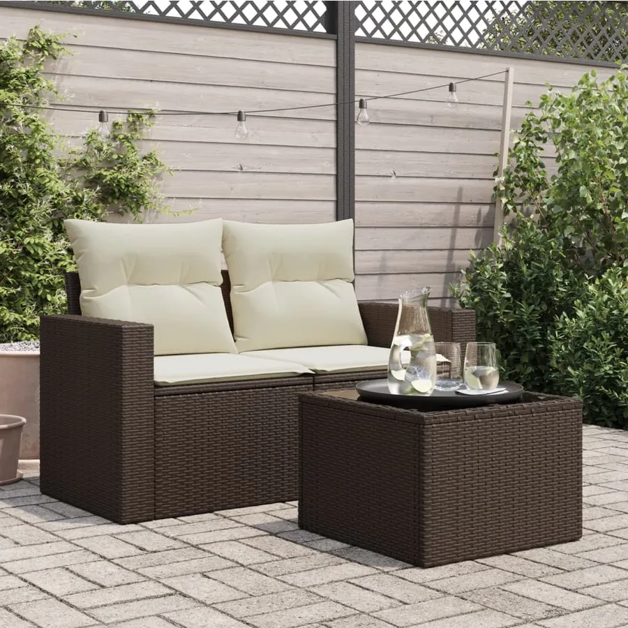 Table de jardin dessus en verre brun 55x55x37 cm résine tressée - 3