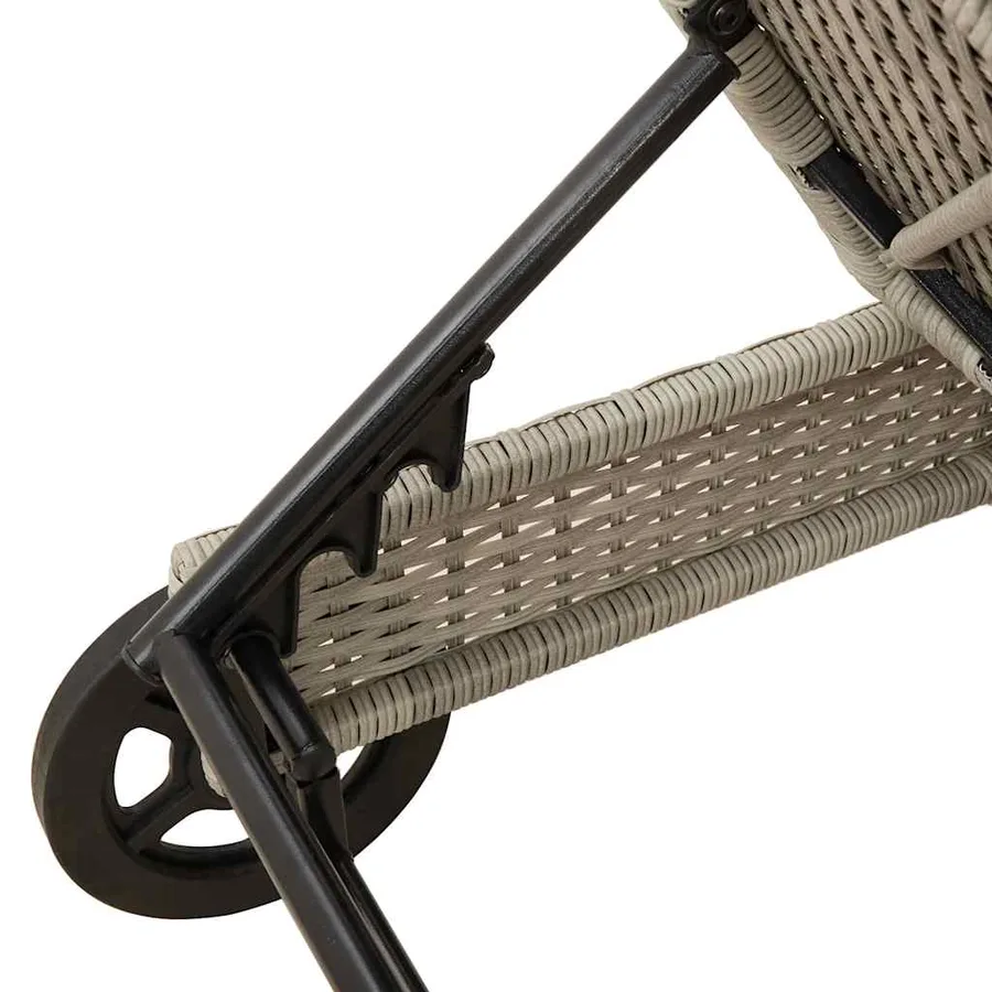 Chaise longue avec roues et coussins gris clair résine tressée - 10