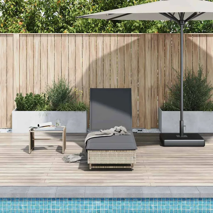 Chaise longue avec roues et coussins gris clair résine tressée - 3