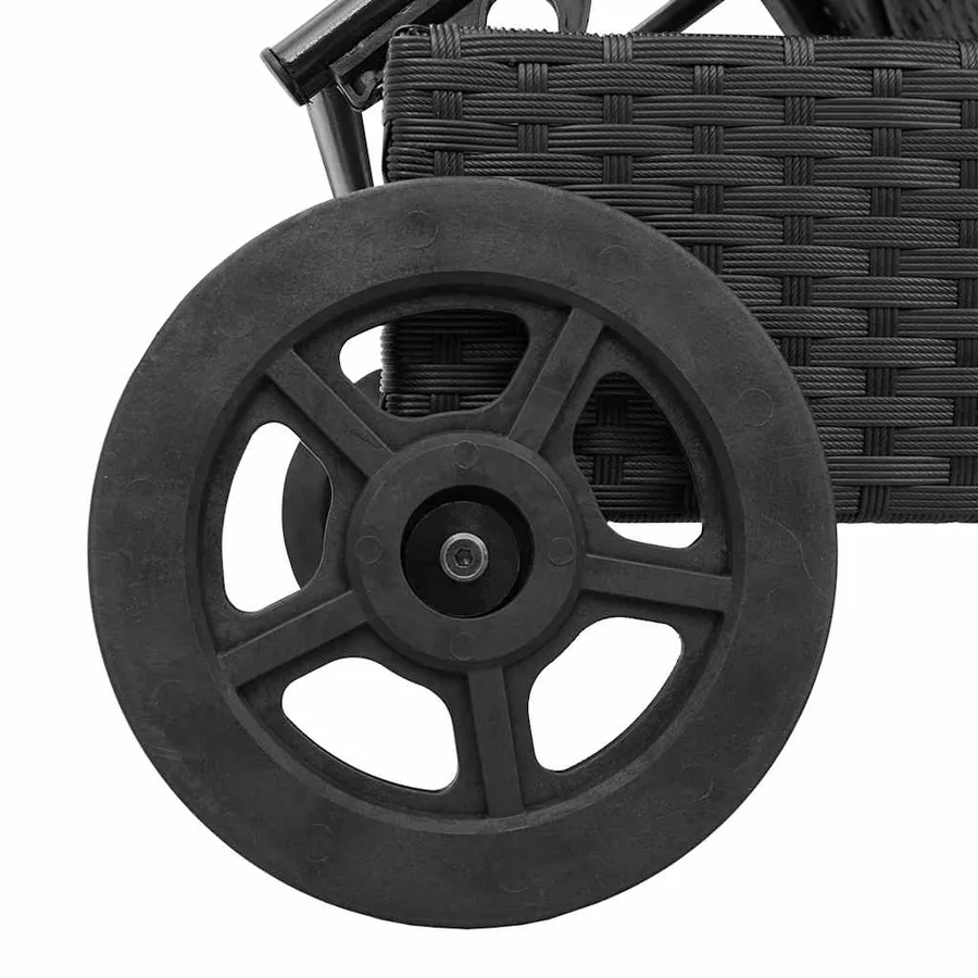Chaise longue avec roues et coussin noir résine tressée - 11