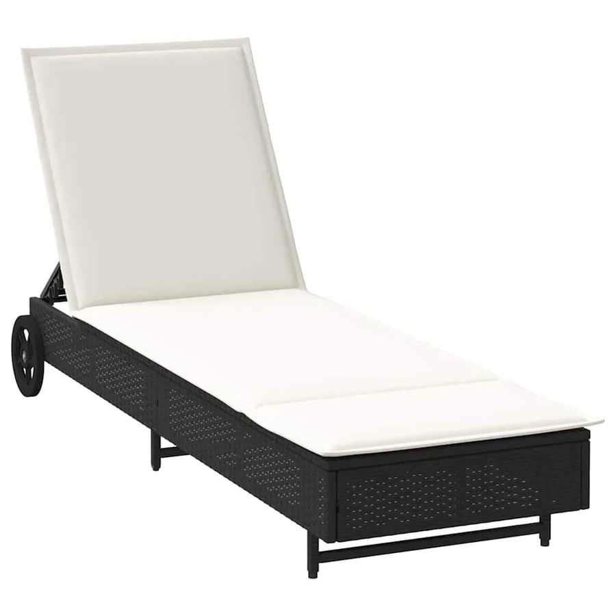 Chaise longue avec roues et coussin noir résine tressée - 2