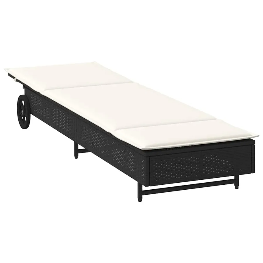 Chaise longue avec roues et coussin noir résine tressée - 4