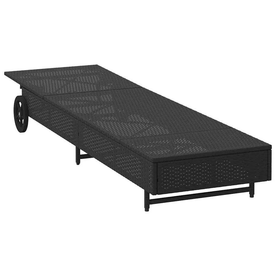 Chaise longue avec roues et coussin noir résine tressée - 5