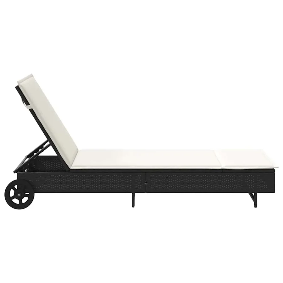 Chaise longue avec roues et coussin noir résine tressée - 7