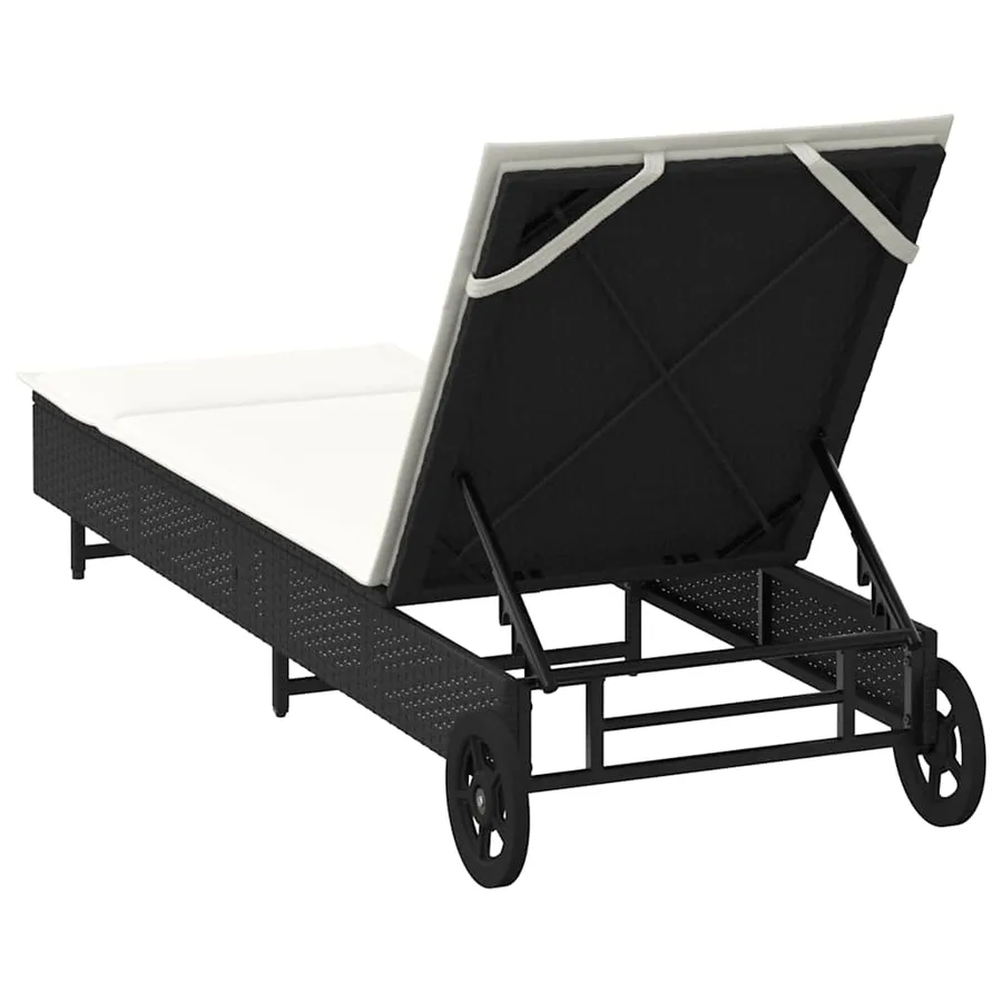 Chaise longue avec roues et coussin noir résine tressée - 8