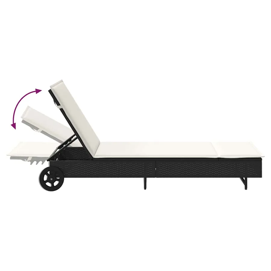 Chaise longue avec roues et coussin noir résine tressée - 9