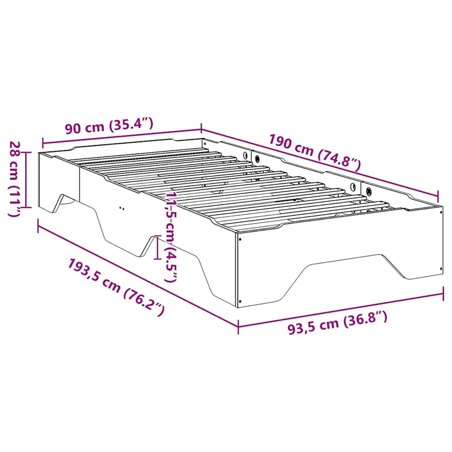 Cadre de lit sans matelas empilable 90x190 cm bois massif - 11