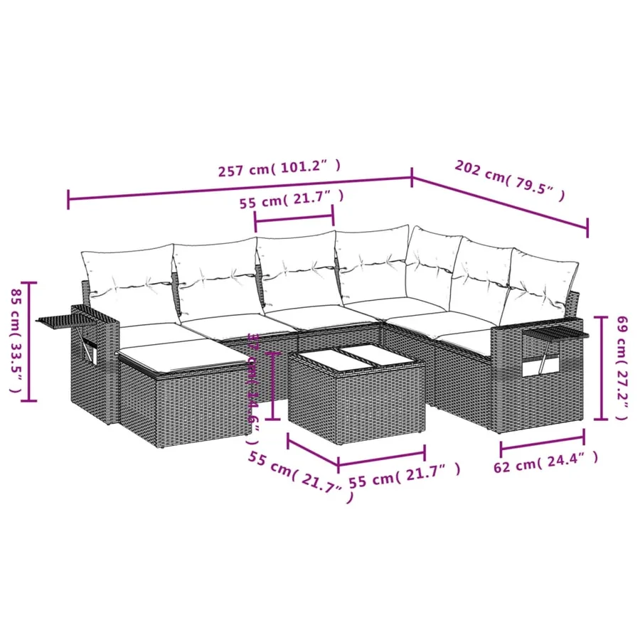 Salon de jardin 8 pcs avec coussins marron résine tressée - 10