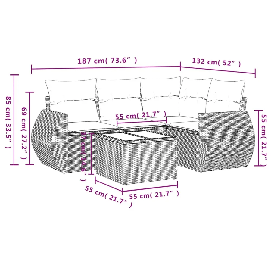 Salon de jardin avec coussins 5 pcs marron résine tressée - 8