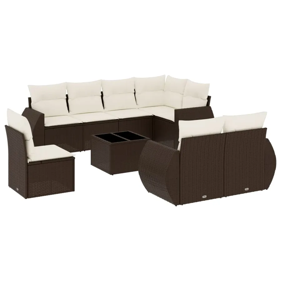Salon de jardin avec coussins 9 pcs marron résine tressée - 2