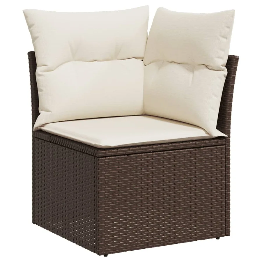 Salon de jardin avec coussins 9 pcs marron résine tressée - 4