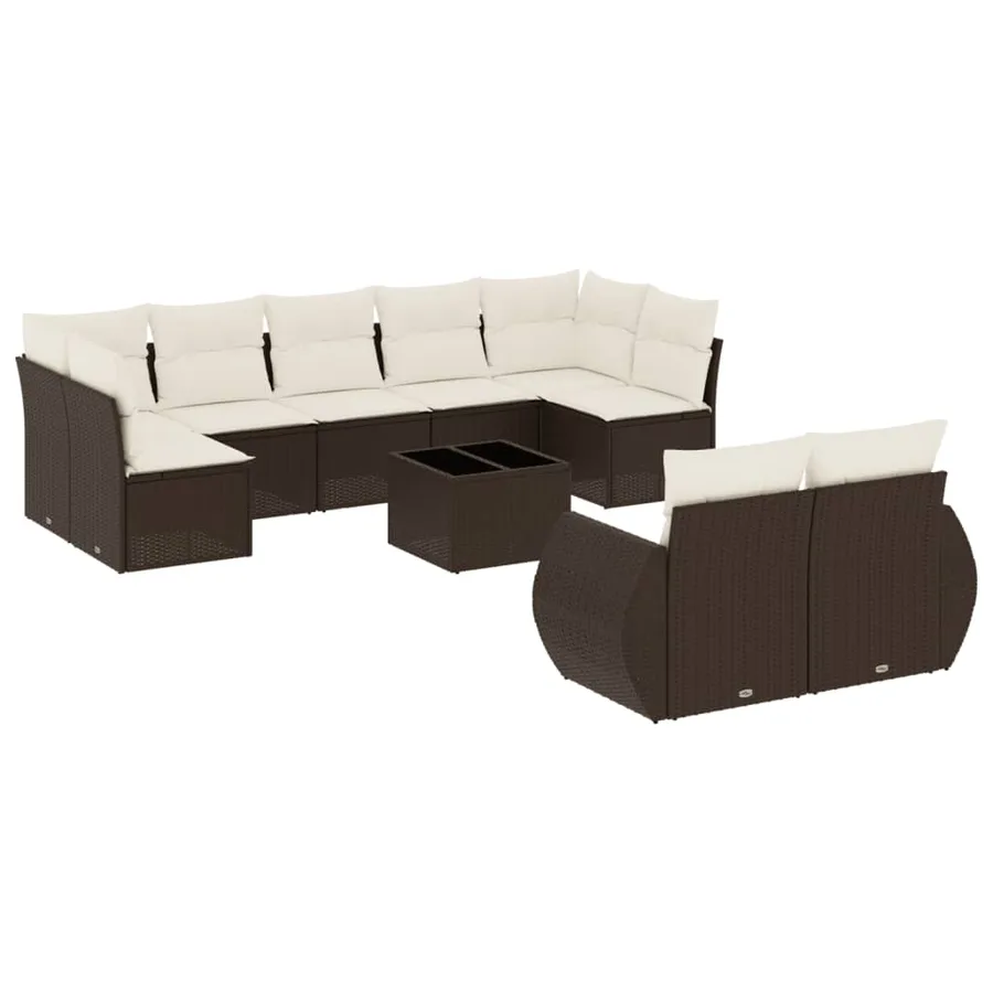 Salon de jardin 10 pcs avec coussins marron résine tressée - 2