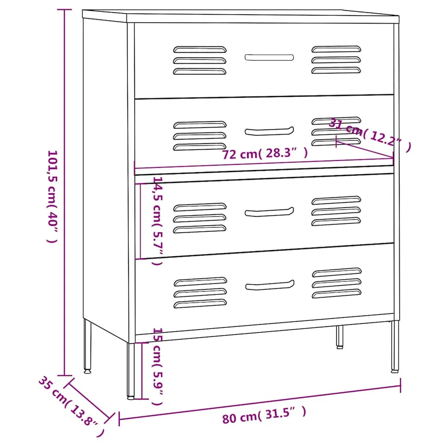 Commode Vert menthe 80x35x101,5 cm Acier - 10