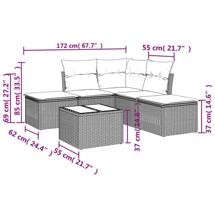 Salon de jardin avec coussins 6 pcs marron résine tressée - 3