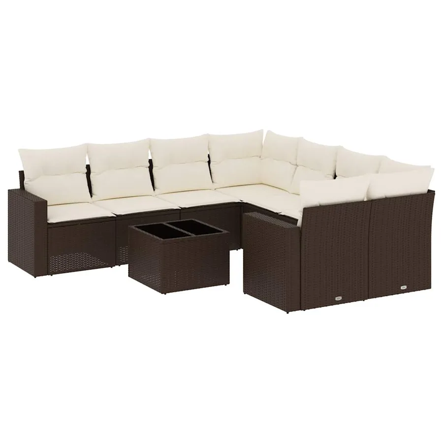 Salon de jardin avec coussins 9 pcs marron résine tressée - 2