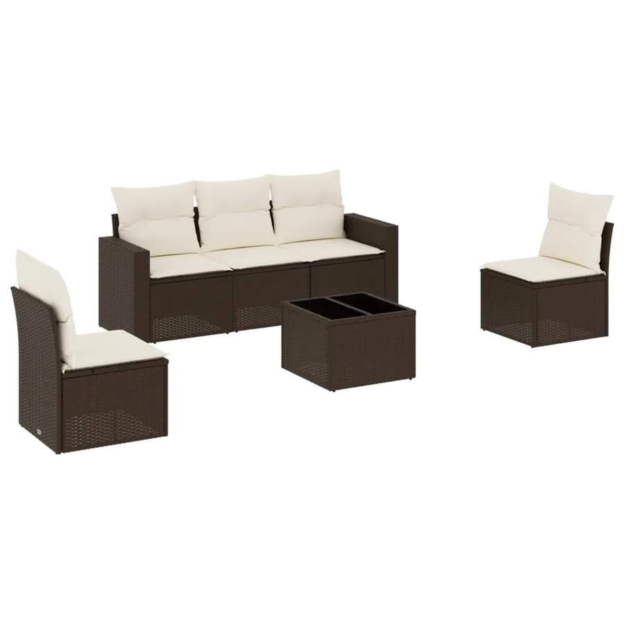 Salon de jardin avec coussins 6 pcs marron résine tressée - 2