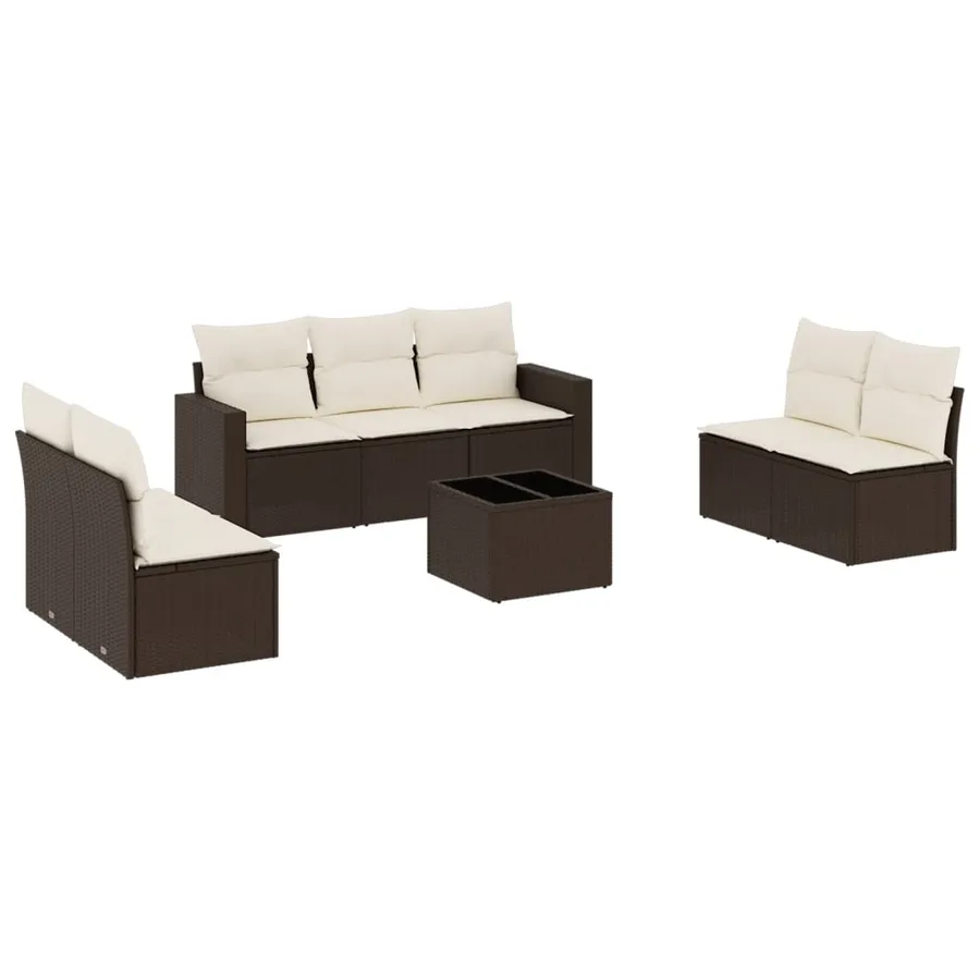 Salon de jardin 8 pcs avec coussins marron résine tressée - 2