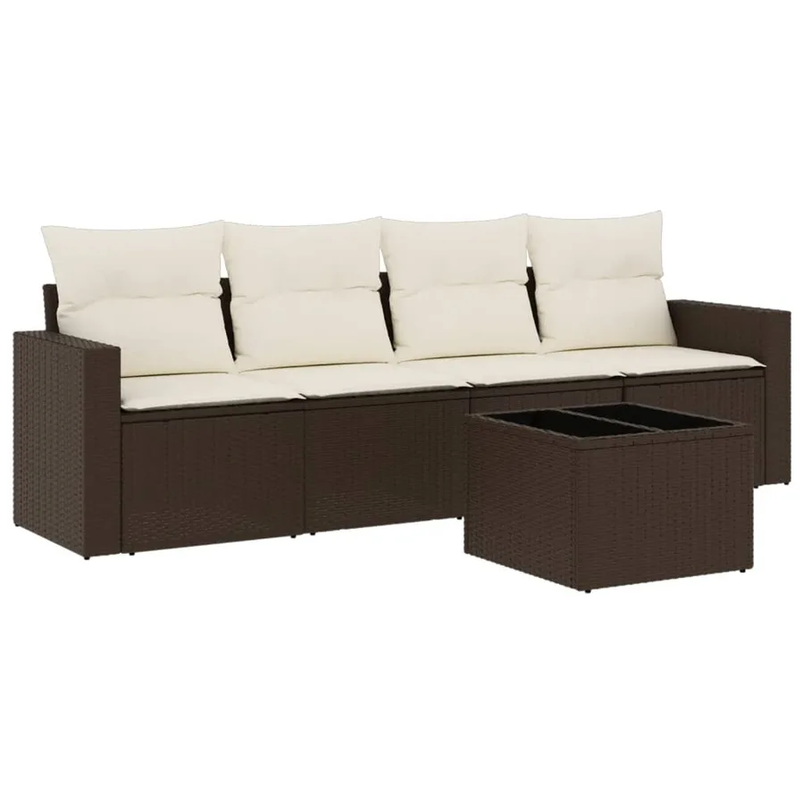 Salon de jardin avec coussins 5 pcs marron résine tressée - 2