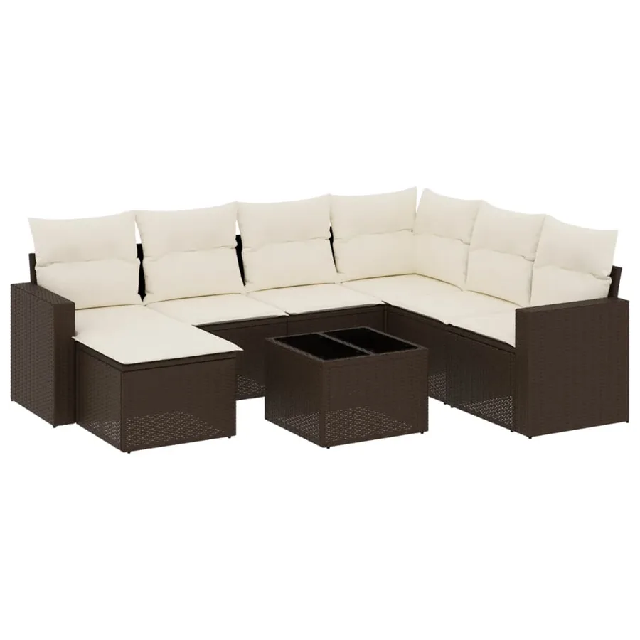 Salon de jardin 8 pcs avec coussins marron résine tressée - 2