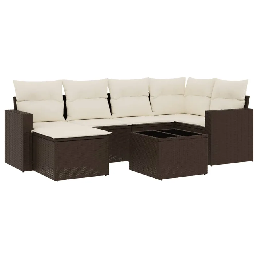 Salon de jardin avec coussins 7 pcs marron résine tressée - 2