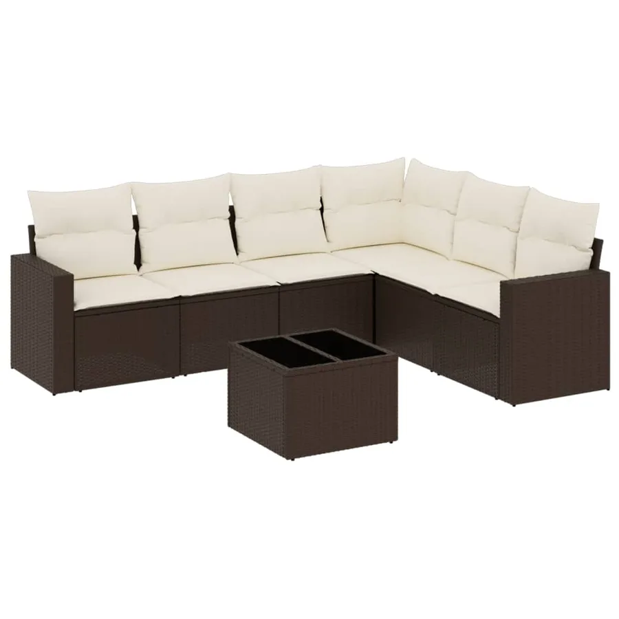 Salon de jardin avec coussins 7 pcs marron résine tressée - 2
