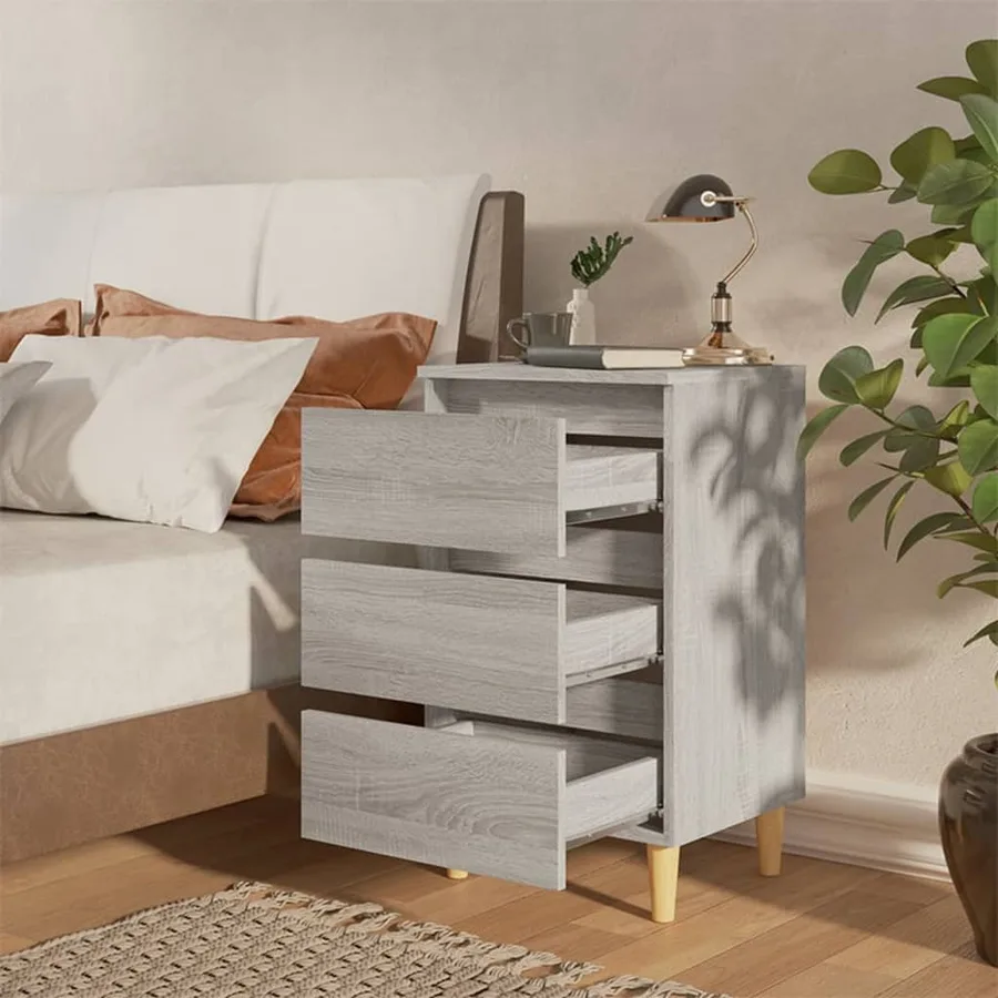 Table de chevet avec pieds en bois Sonoma gris 40x35x69 cm - 3
