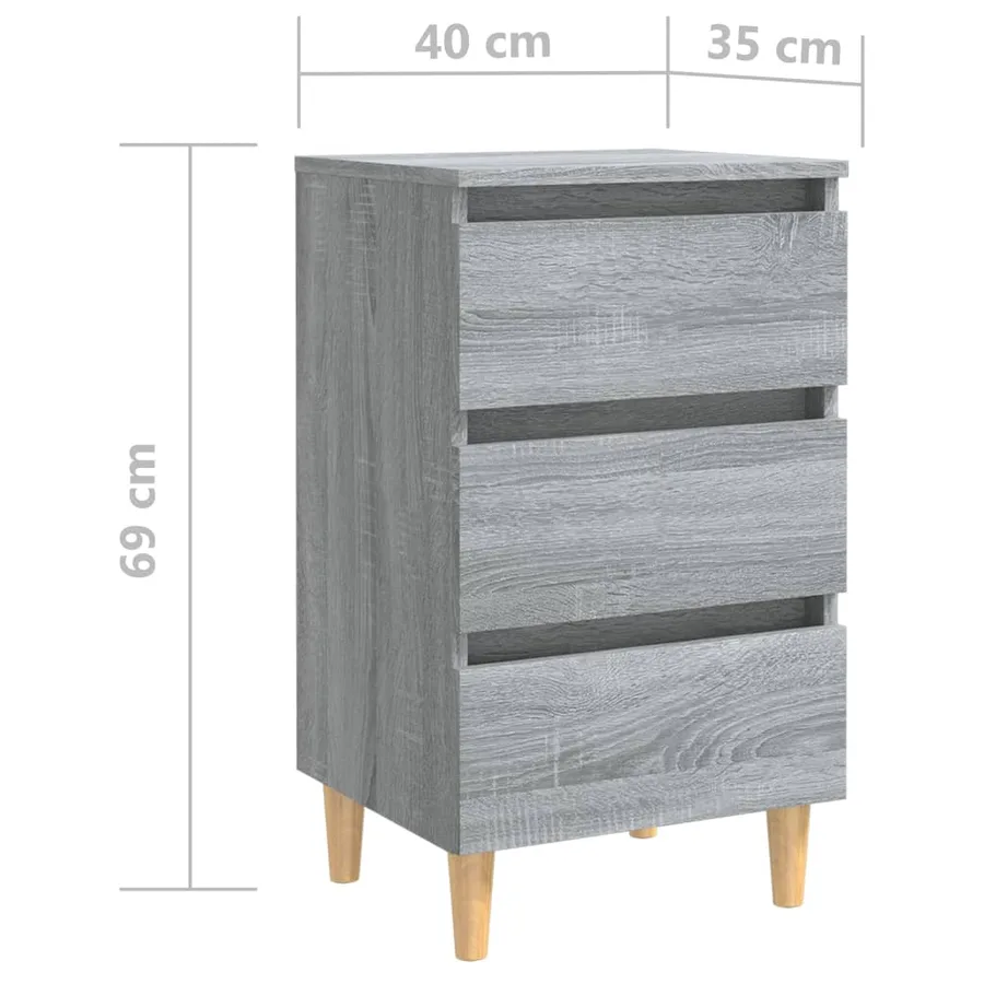 Table de chevet avec pieds en bois Sonoma gris 40x35x69 cm - 8