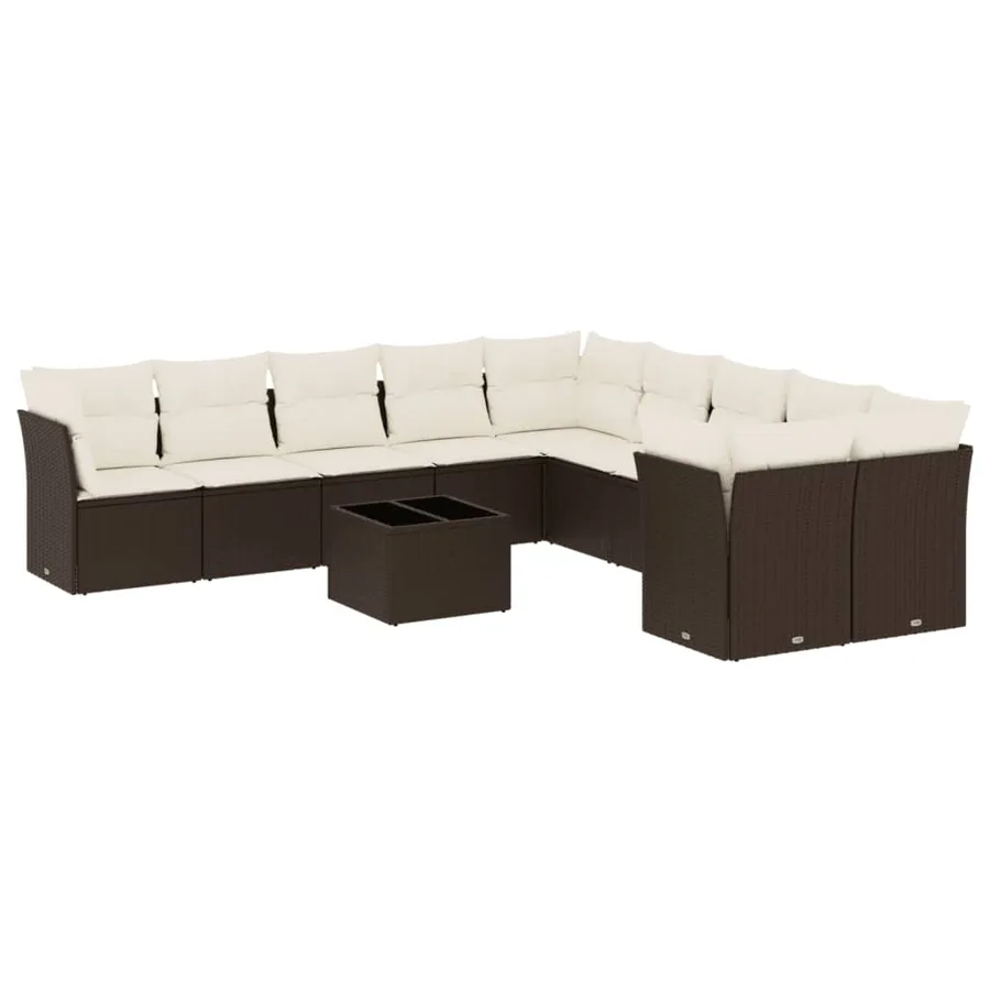Salon de jardin et coussins 11 pcs marron résine tressée - 2