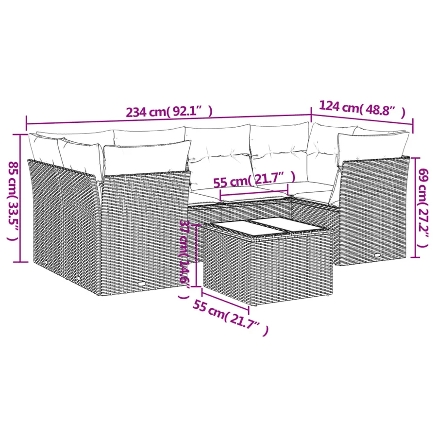 Salon de jardin avec coussins 7 pcs marron résine tressée - 3
