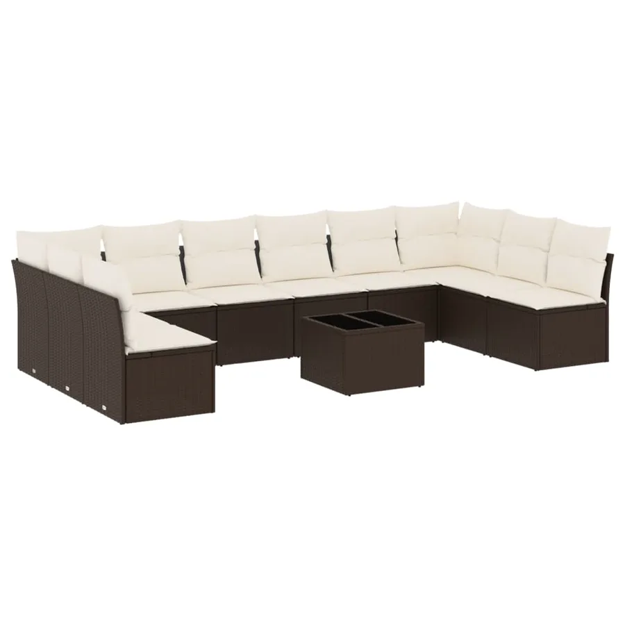 Salon de jardin et coussins 11 pcs marron résine tressée - 2