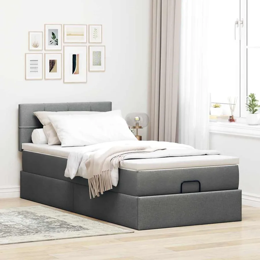 Cadre de lit ottoman avec matelas gris foncé 90x190 cm tissu - 3