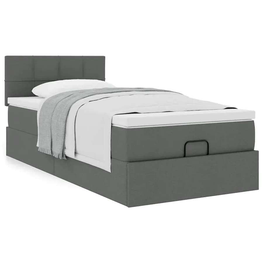 Cadre de lit ottoman avec matelas gris foncé 90x190 cm tissu - 5