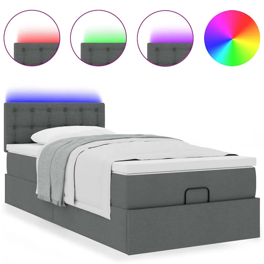 Cadre de lit ottoman avec matelas gris foncé 90x190 cm tissu - 4