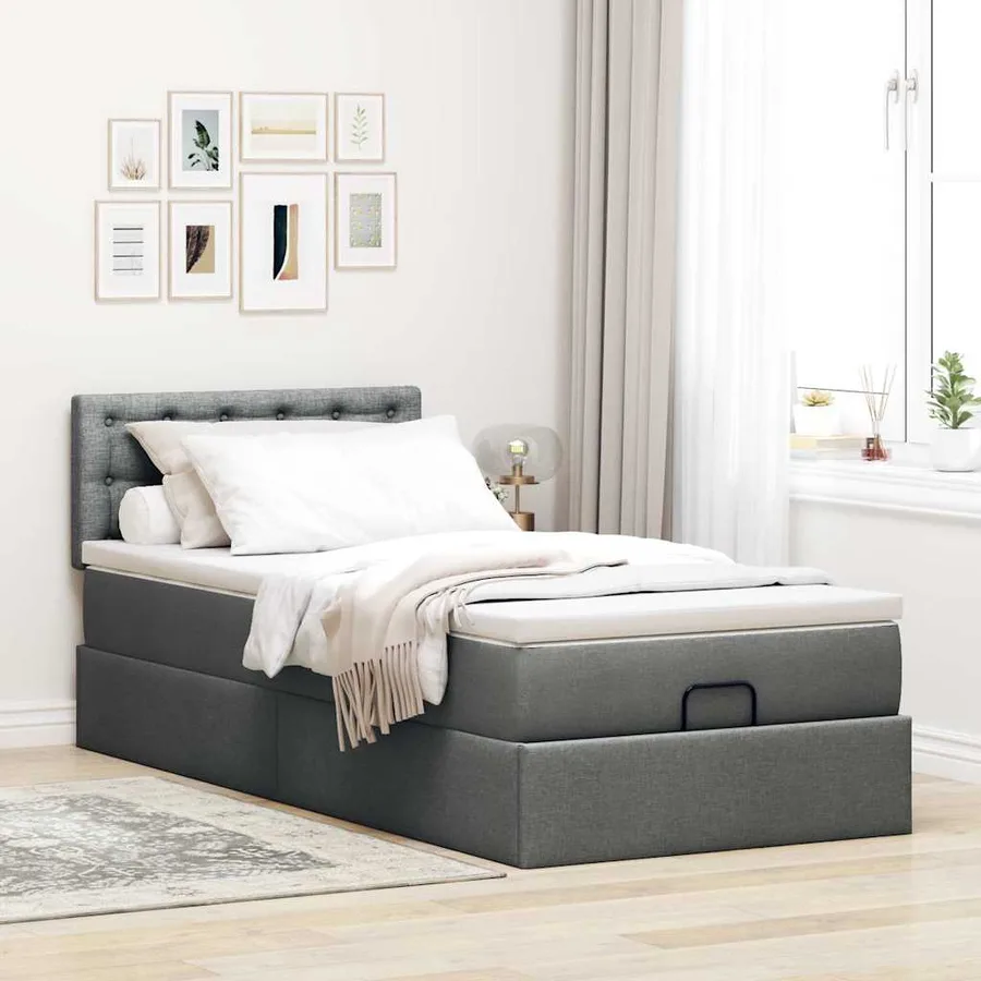 Cadre de lit ottoman avec matelas gris foncé 90x190 cm tissu - 6