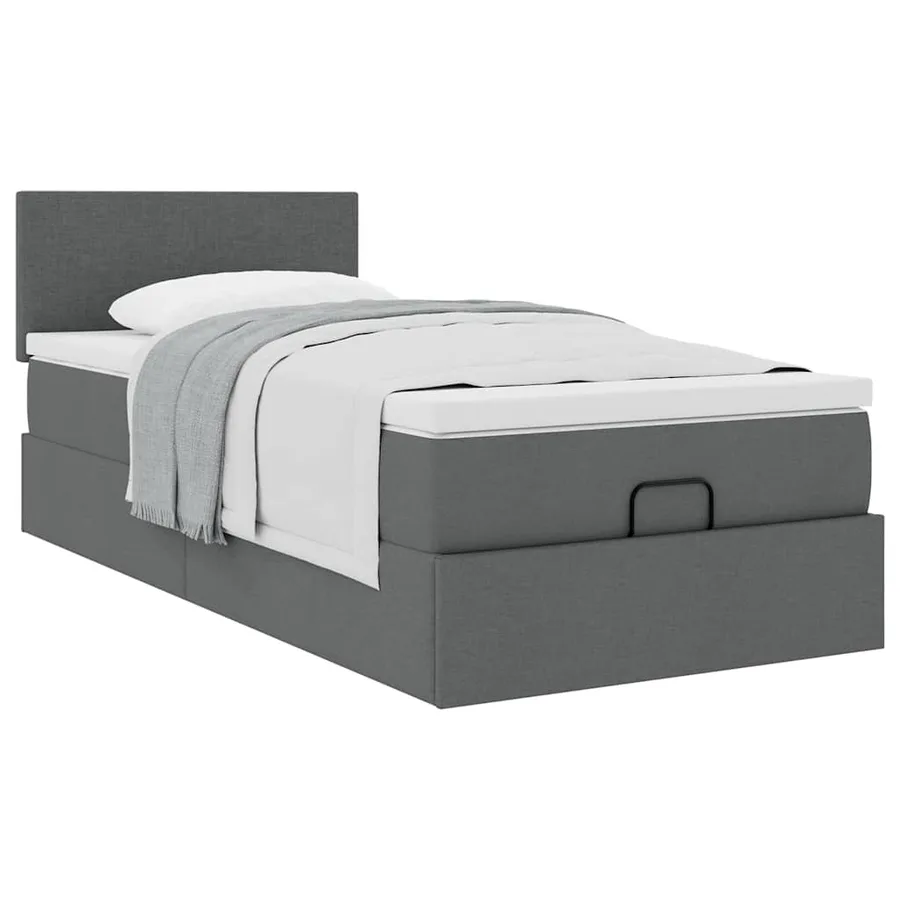 Cadre de lit ottoman avec matelas gris foncé 90x190 cm tissu - 5
