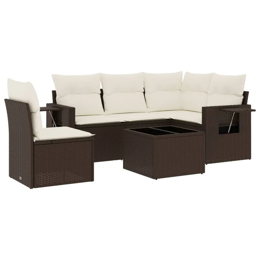 Salon de jardin avec coussins 6 pcs marron résine tressée - 2