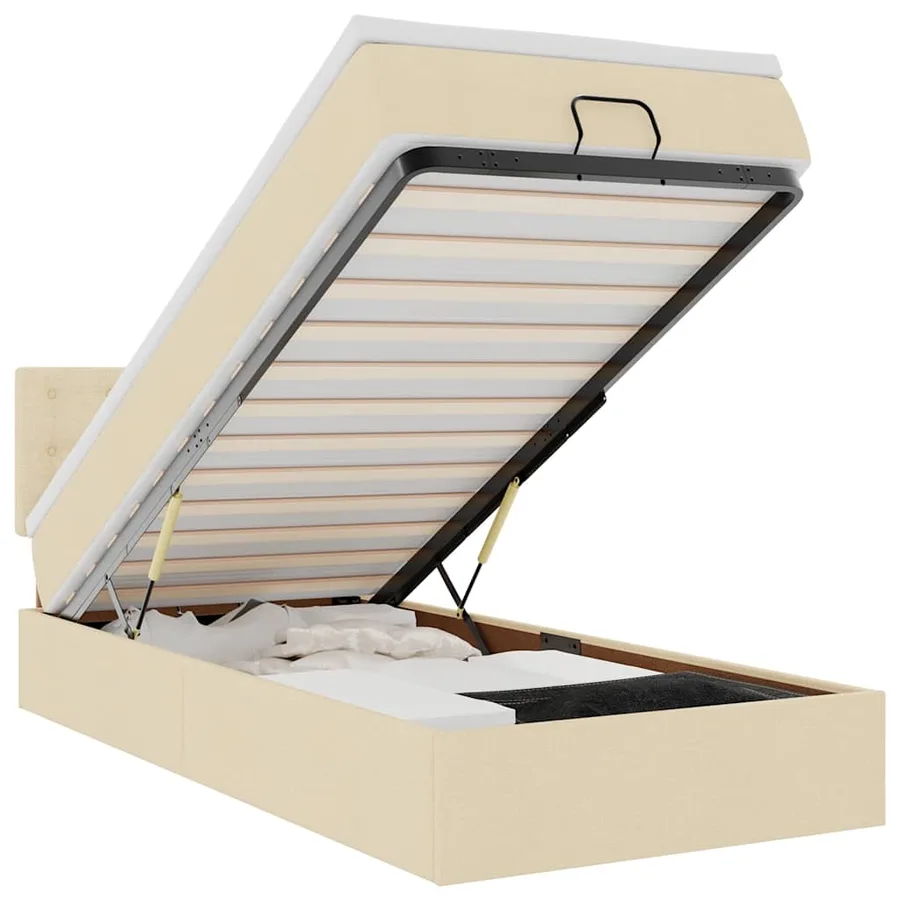 Cadre de lit ottoman avec matelas crème 90x190 cm tissu - 2