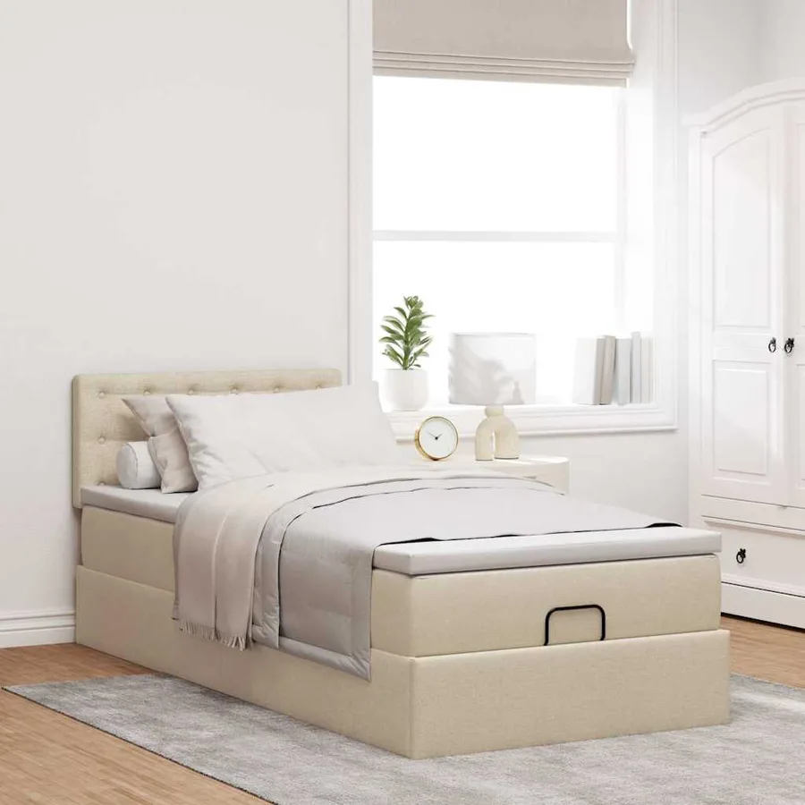 Cadre de lit ottoman avec matelas crème 90x190 cm tissu - 3
