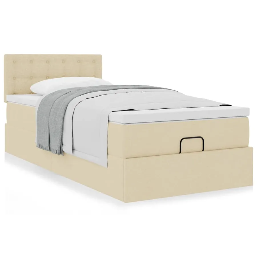 Cadre de lit ottoman avec matelas crème 90x190 cm tissu - 4