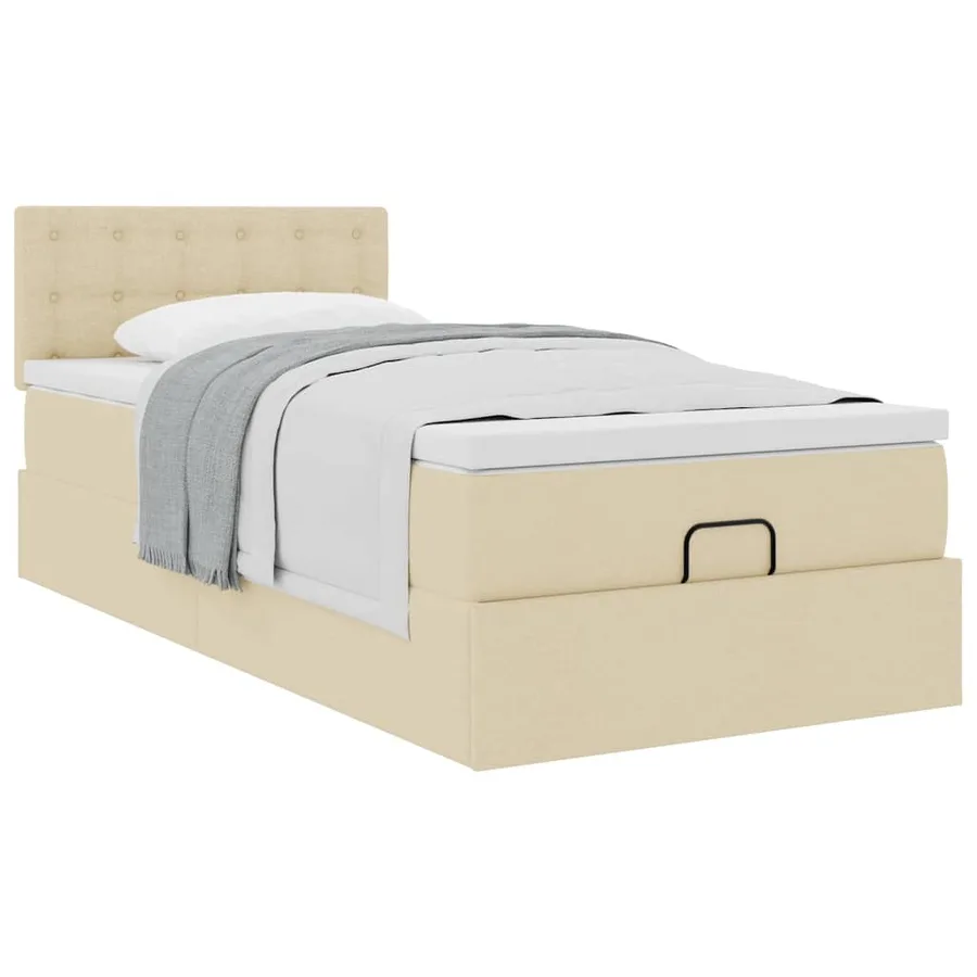 Cadre de lit ottoman avec matelas crème 90x190 cm tissu - 5