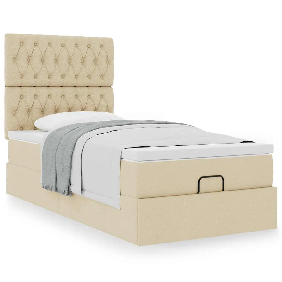 Cadre de lit ottoman avec matelas crème 90x190 cm tissu - 4