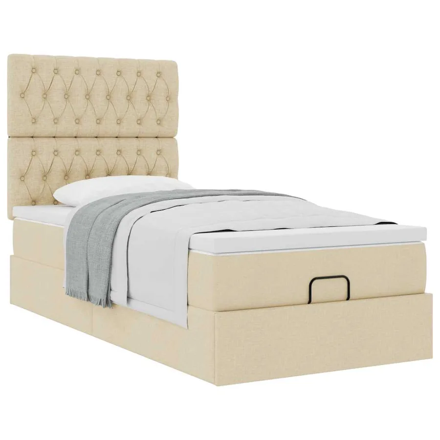 Cadre de lit ottoman avec matelas crème 90x190 cm tissu - 5