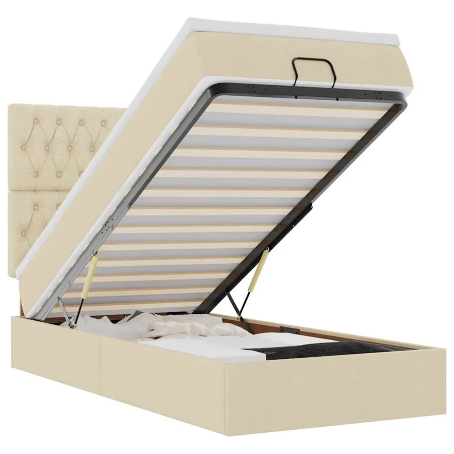 Cadre de lit ottoman avec matelas crème 90x190 cm tissu - 2