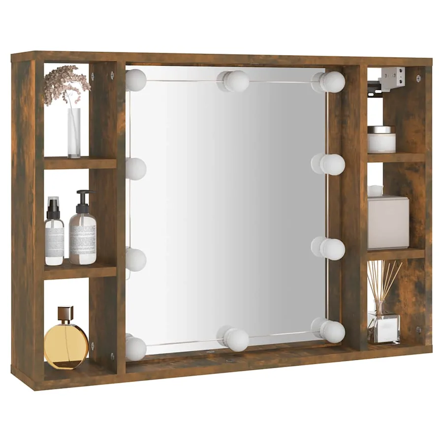 Armoire à miroir avec LED Chêne fumé 76x15x55 cm - 6