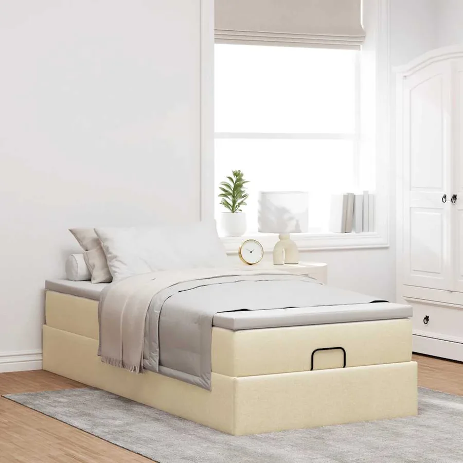 Cadre de lit ottoman avec matelas crème 90x190 cm tissu - 3