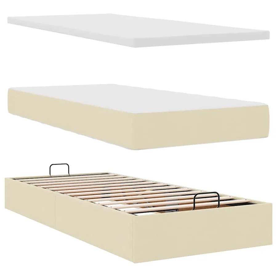 Cadre de lit ottoman avec matelas crème 90x190 cm tissu - 8