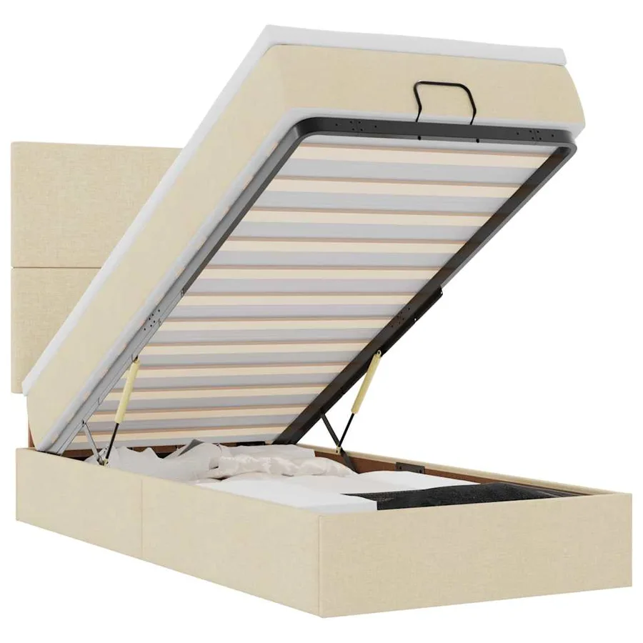 Cadre de lit ottoman avec matelas crème 90x190 cm tissu - 2