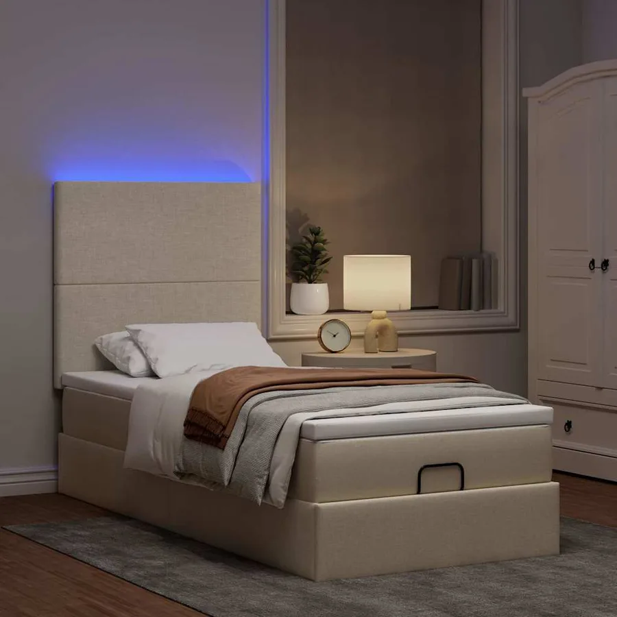 Cadre de lit ottoman avec matelas crème 90x190 cm tissu - 3