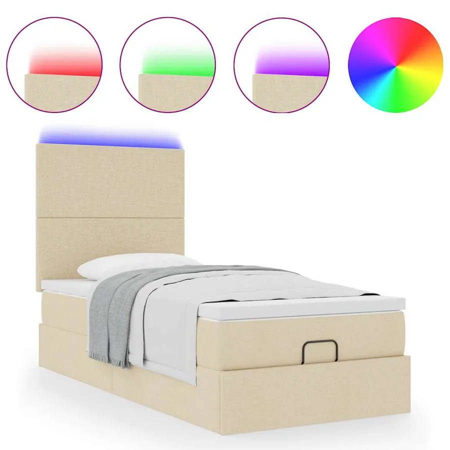 Cadre de lit ottoman avec matelas crème 90x190 cm tissu - 5